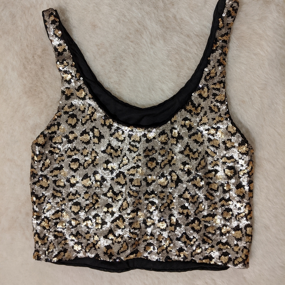 Zara Gold Leopard Paillette Crop Top